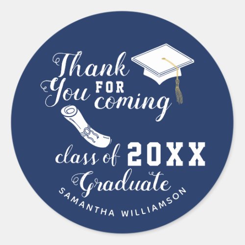 Thank You Blue and White Class of 2024 Graduate Classic Round Sticker