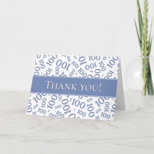 Thank you Blue and White Number 100 Pattern Thank You Card