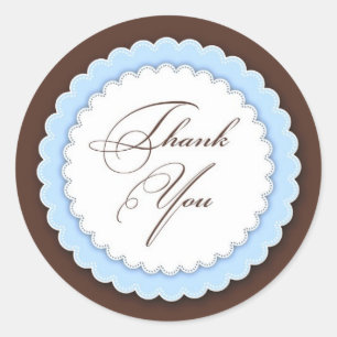 Thank You Blue Brown Classic Round Sticker