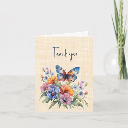 Thank you Blue Butterfly and Flowers Card