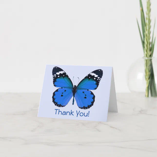 Thank You! Blue Butterfly Customize Message Thank You Card | Zazzle