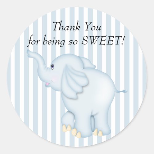 Thank You Blue Elephant Baby Shower Classic Round Sticker