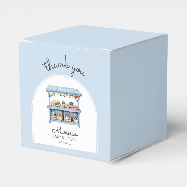 Thank You Blue Farmers Market Baby Boy Shower Favor Boxes (Front Side)