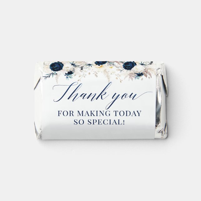 Thank You Blue Floral Bridal Shower Hershey's Miniatures (Front)