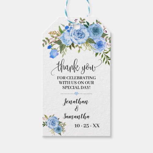 Thank you blue floral wedding favor tag