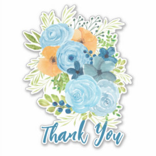 Thank You Blue Flowers Design Sticker