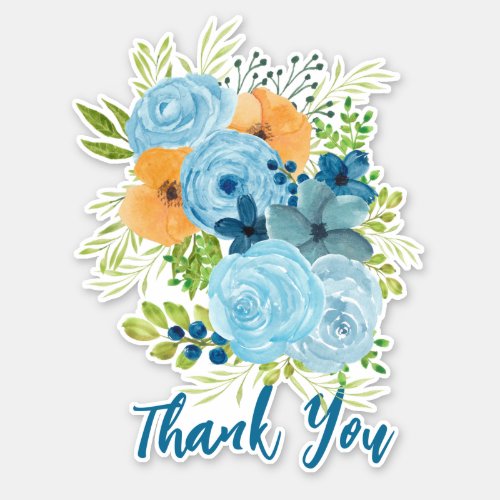 Thank You Blue Flowers Design Sticker