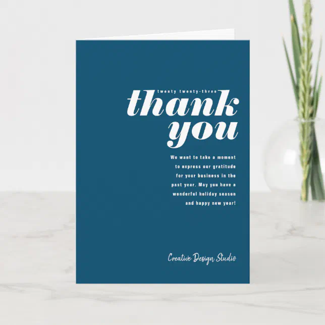 Thank You Blue Folded Business Holiday Card | Zazzle