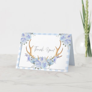Thank You Blue Gingham BOHO Floral Antlers