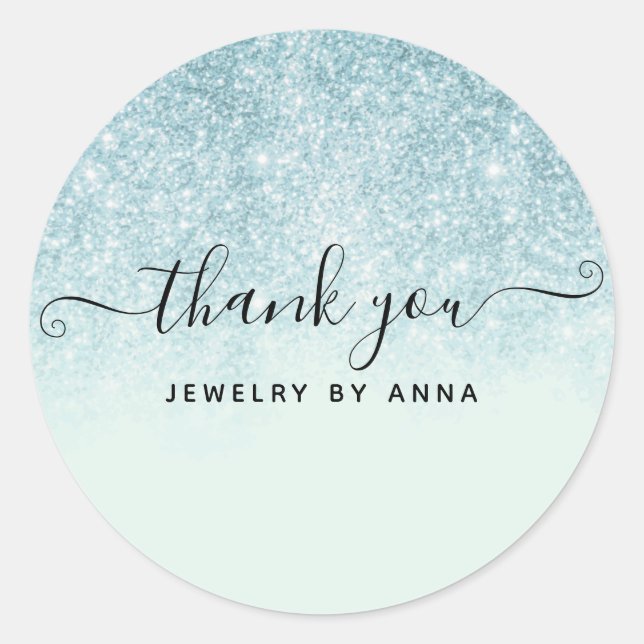 Thank You Blue Glitter Classic Round Sticker (Front)