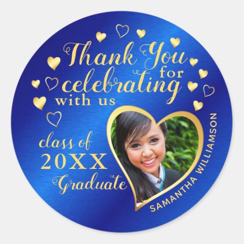 Thank You Blue  Gold 2024 Party Graduation Favor Classic Round Sticker