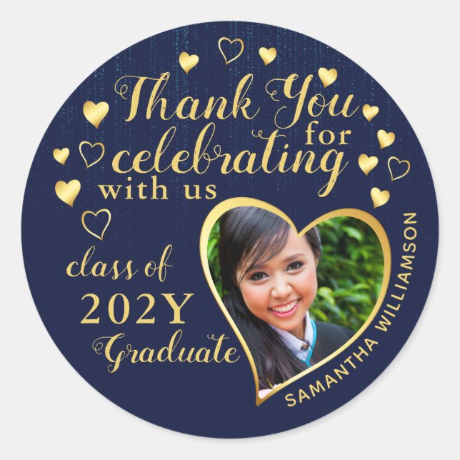 Thank You Blue & Gold 2025 Graduation Party Favor Classic Round Sticker (Front)