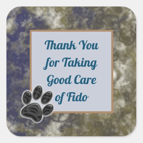 Thank You Blue Gold Abstract Dog Walker Pet Sitter Square Sticker