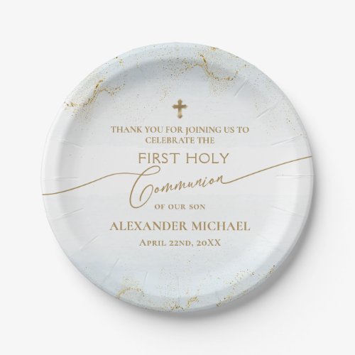 Thank You Blue Gold Cross Boy First Holy Communion