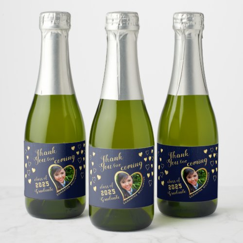 Thank You Blue Gold Photo 2023 Graduation Favor Sparkling Wine Label