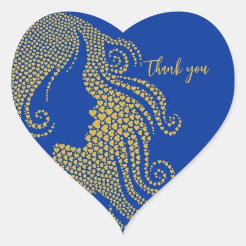 Thank You Blue Gold Quinceaera Silhouette Hearts Heart Sticker