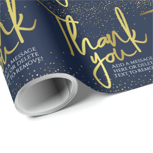 Thank You Blue Gold Typography Wrapping Paper