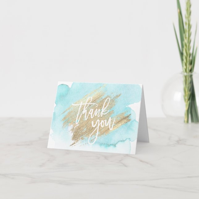THANK YOU Blue Gold Watercolor (Front)