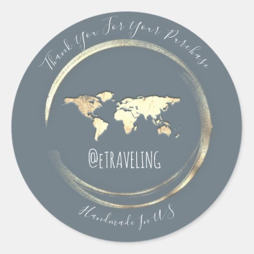 Thank You Blue Gold World Map Traveling Globe  Classic Round Sticker