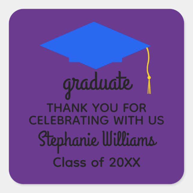 Thank You Blue Graduation Cap #1 Stickers (Front)