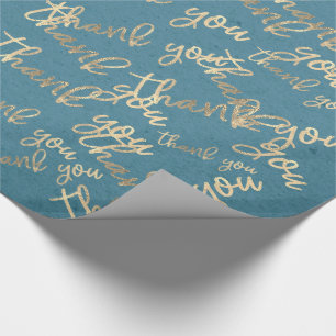 Thank You Blue Kraft Gold Wedding Birthday Favor Wrapping Paper
