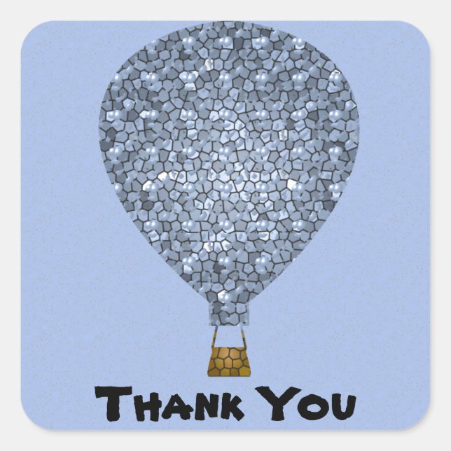 Thank You Blue Mosaic Hot Air Balloon Appreciation Square Sticker (Front)