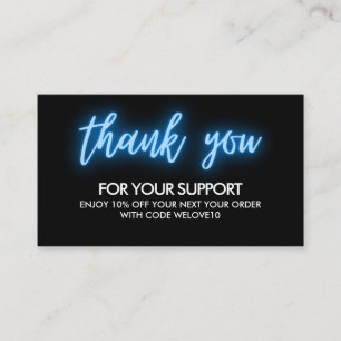 Thank you Blue Neon Instagram Discount Business Card