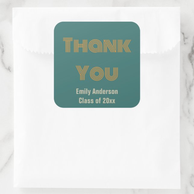Thank You Blue Orange and Gray Graduation Favor Square Sticker (Bag)