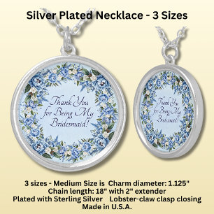 Thank You, Blue Peony Wedding Set  Silver Plated Necklace
