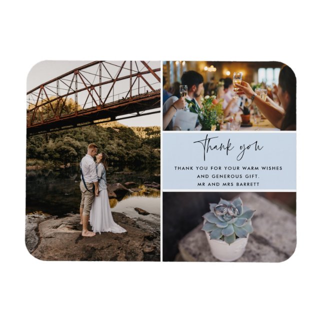 Thank You Blue Photo Collage Wedding Magnet (Horizontal)