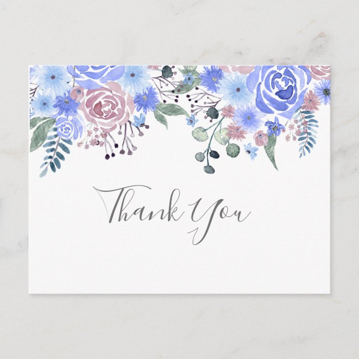 Thank you Blue Postcard | Zazzle