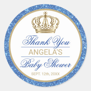 Thank You Blue Prince Gold Crown Baby Shower Classic Round Sticker