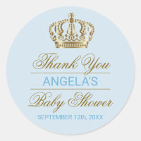 Thank You Blue Prince Gold Crown Baby Shower Classic Round Sticker