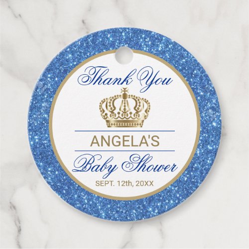 Thank You Blue Prince Gold Crown Baby Shower Favor Tags