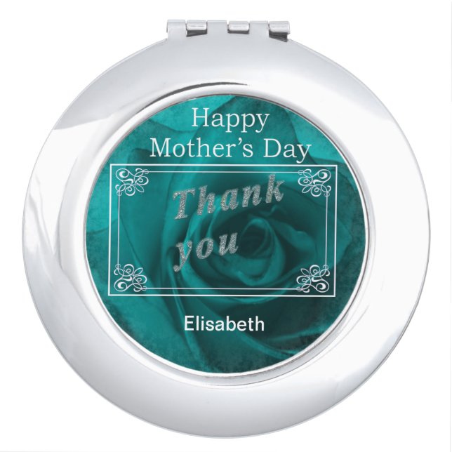 thank you blue roses and text mother compact mirror (Front)