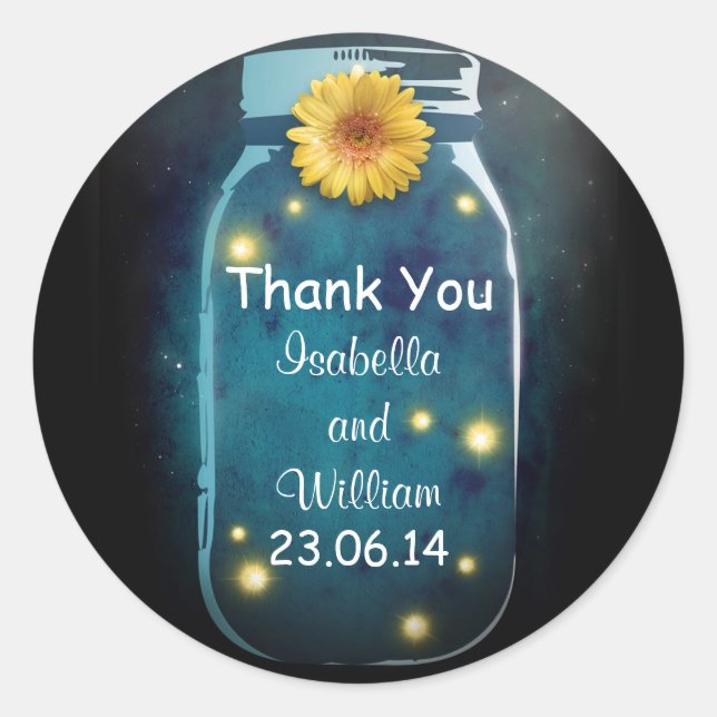 thank you blue rustic whimsical mason jar stickers (Front)