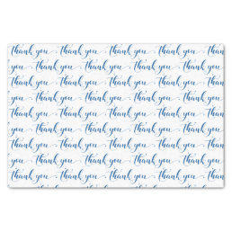 Thank you-blue script typography custom white back tissue paper