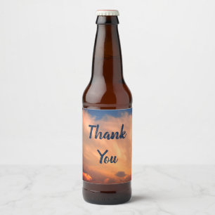 Thank You Blue Sky Pink Clouds Appreciation Beer Bottle Label
