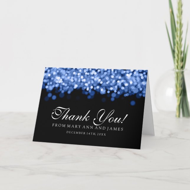 "Thank you" Blue Sparkling Lights Thank You Card (Front)