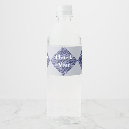 Thank You Blue Tile Diamonds Pattern Mosaic Water Bottle Label