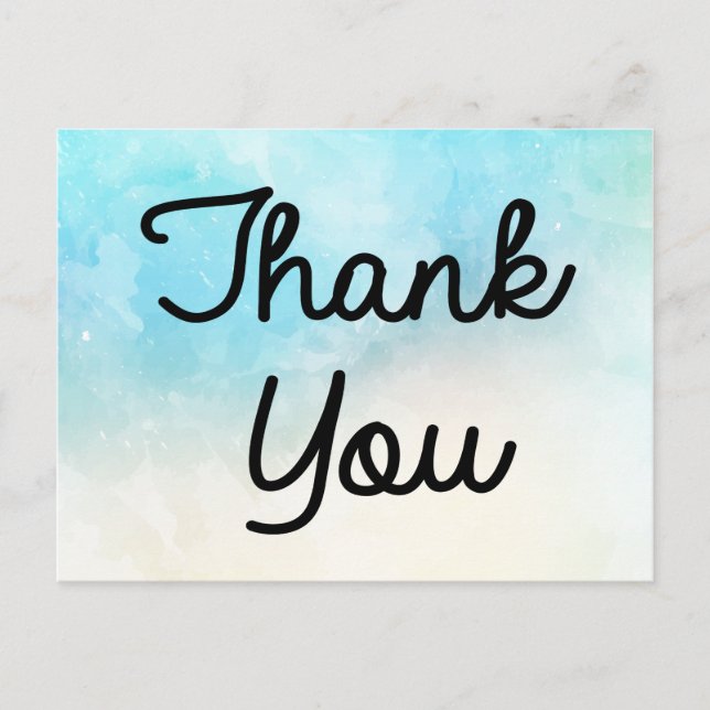 Thank You Blue, Turquoise And Purple Watercolor Postcard (Front)