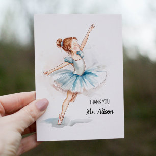 Thank You Blue Watercolor Ballerina Dancer Card