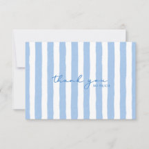 Thank You Blue Watercolor Stripe Note Card