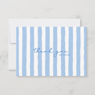 Thank You Blue Watercolor Stripe Note Card