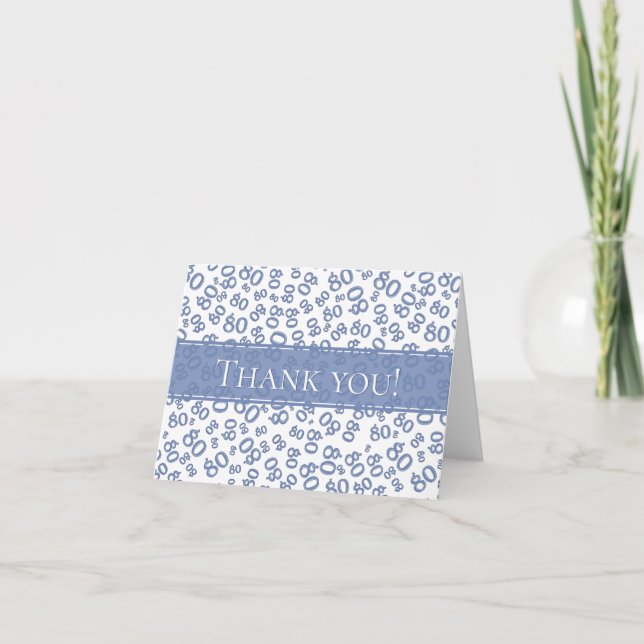 Thank you!" Blue/White Age 80 Number Pattern You Card (Front)