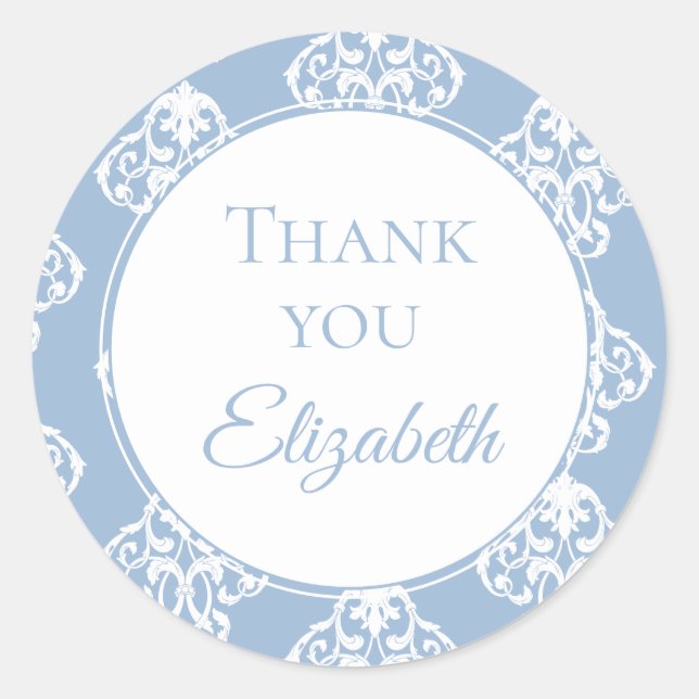 Thank You Blue White Baroque Classic Round Sticker (Front)