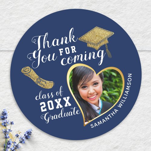 Thank You Blue White Gold Class 2024 Graduation Classic Round Sticker