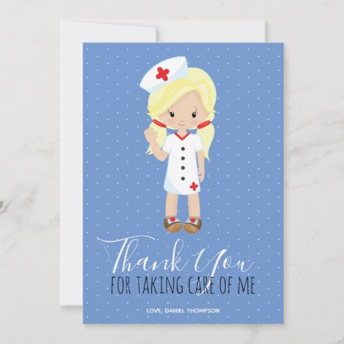 Thank You Blue White Polka Dot Blonde Nurse