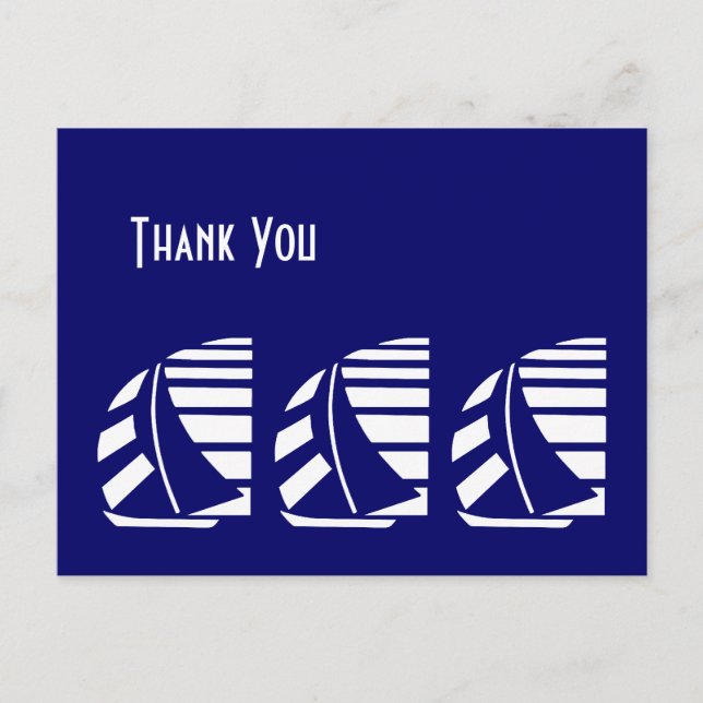 Thank You Blue White Racing Sailboats Postcard (Front)