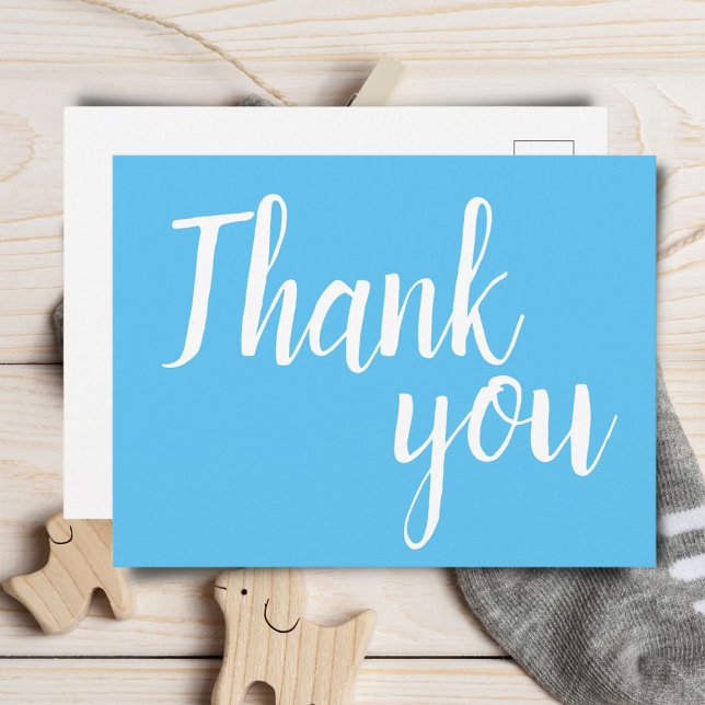 Thank you Blue White Script Simple Postcard (Creator Uploaded)